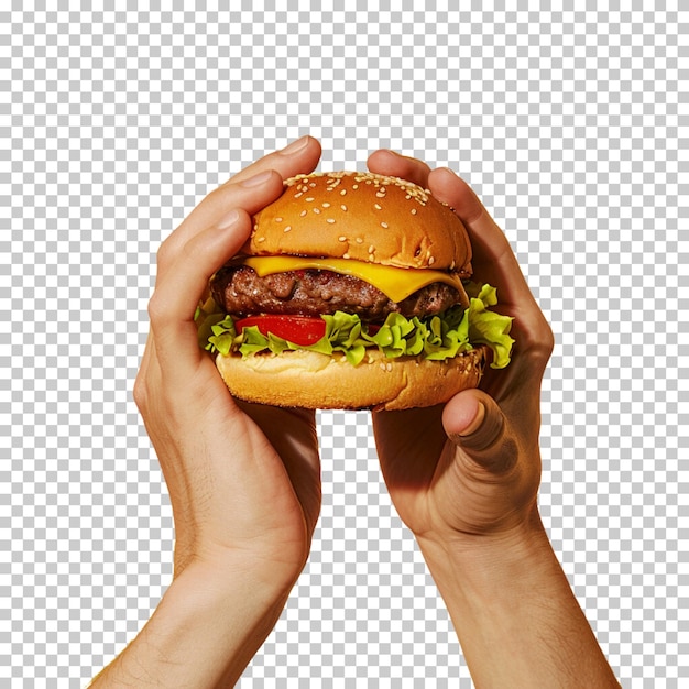 PSD hamburger and burger with flying elements isolated on transparent background