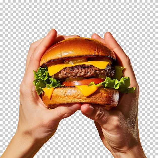 Hamburger and burger with flying elements isolated on transparent background