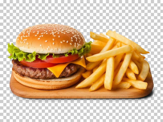 PSD hamburger en frietjes geïsoleerd op transparante achtergrond png psd