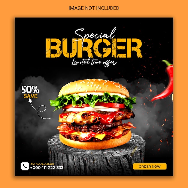 Hamburger eten menu en restaurant social media sjabloon.