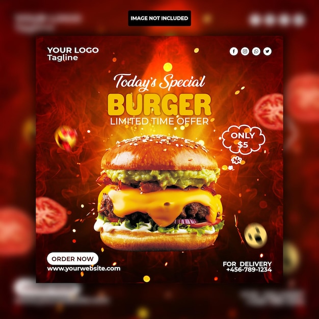 Hamburger eten menu promotie sociale media instagram post bannersjabloon