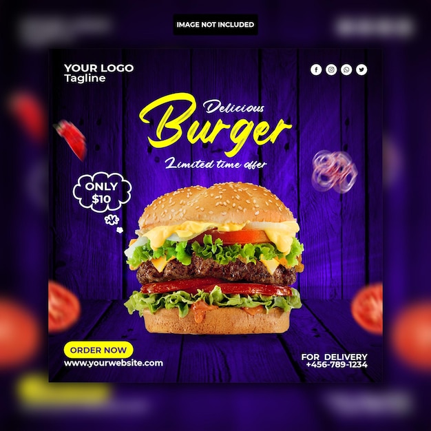 Hamburger eten menu promotie sociale media instagram post bannersjabloon