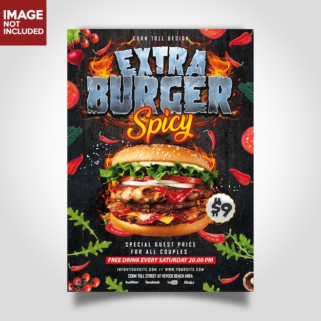 Hamburger extra spicy restaurant flyer template