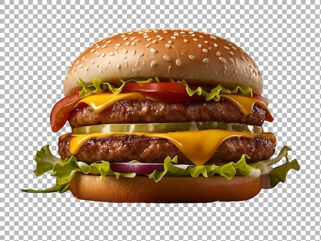 PSD hamburger fast food isolated on transparent background double beef burger png