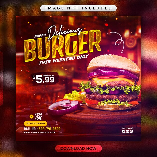 Hamburger Flyer of Social Media Banner Sjabloon