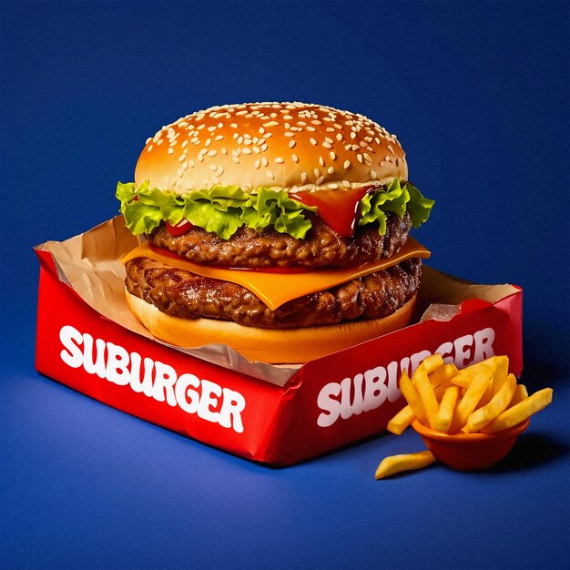 Hamburger mockup vintage fastfood blauw rood