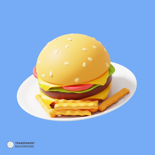 Hamburger pictogram geïsoleerd 3d render illustratie