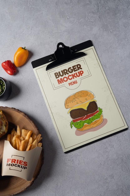 PSD hamburger restaurant menu mock-up met fastfood