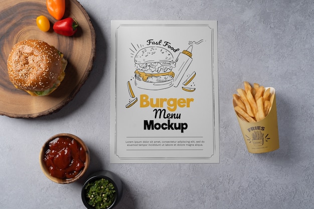 PSD hamburger restaurant menu mock-up met fastfood