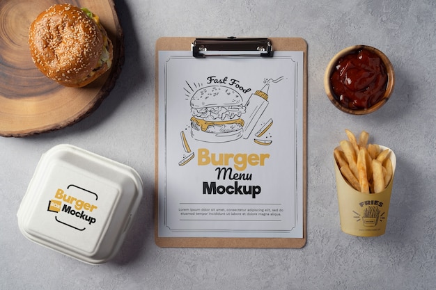 PSD hamburger restaurant menu mock-up met fastfood