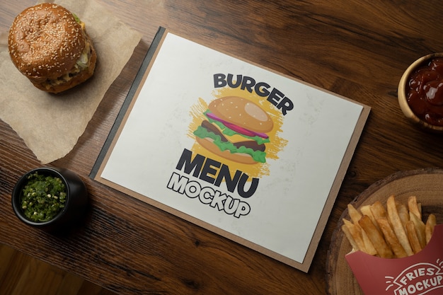 PSD mock-up del menu del ristorante hamburger con fast food