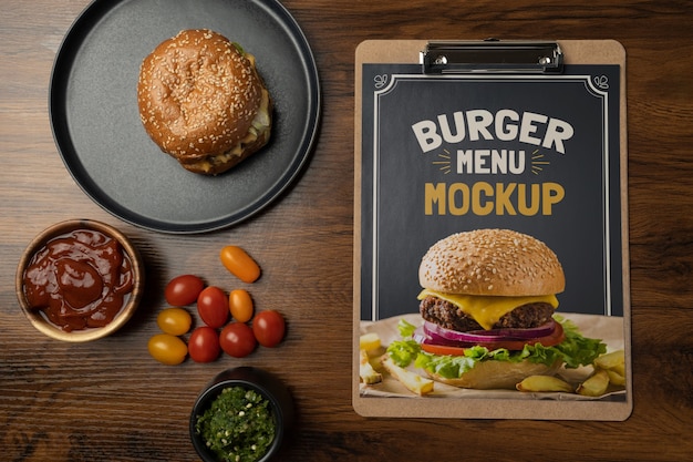 PSD hamburger restaurant menu mock-up with fast food