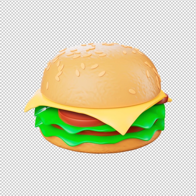 PSD a hamburger with a cheese and tomato on it.