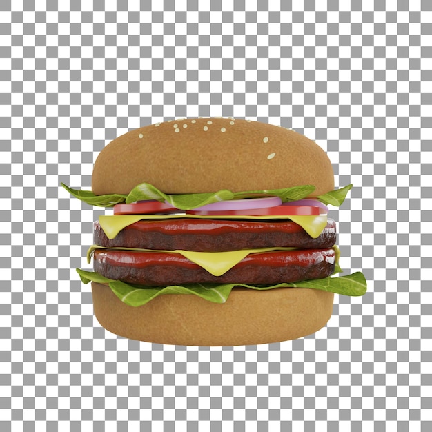 PSD a hamburger with cheese and tomato on it.