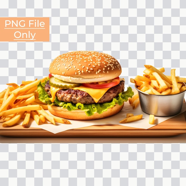 Hamburger with french fries realistic smooth lighting only premium psd