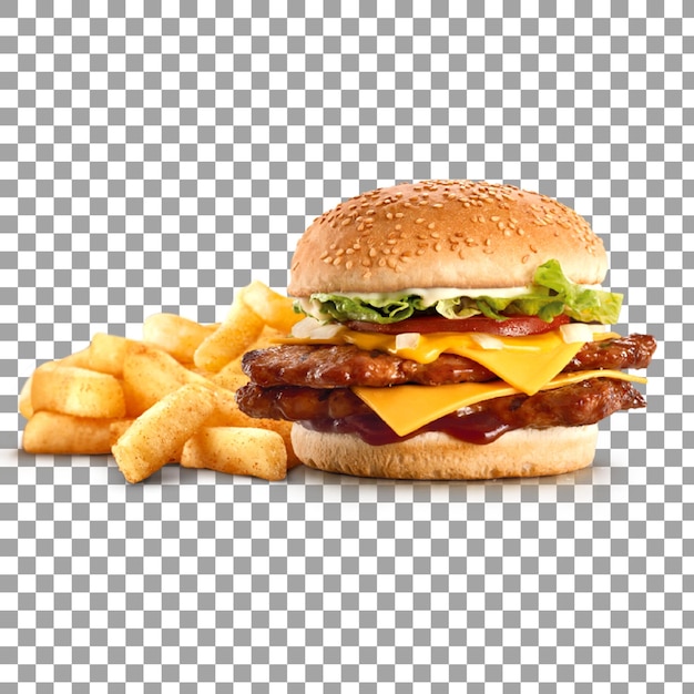 PSD hamburger with fries on transparent background psd for composition of restaurants and fast food