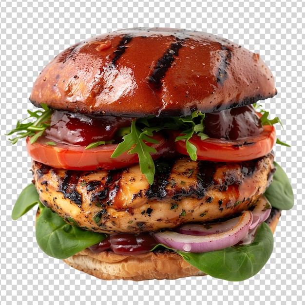 PSD hamburger with ketchup and mustard isolated on transparent background