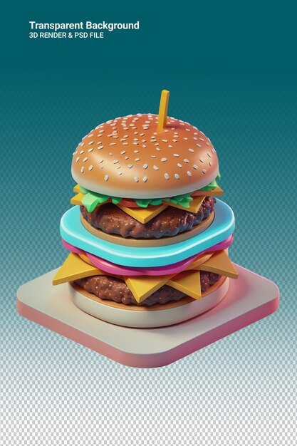 PSD a hamburger with a toothpick on it sits on a plate with a piece of cheese on it