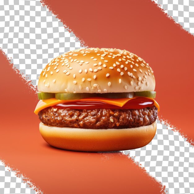 PSD hamburgerbroodje met ketchup op een transparante achtergrond