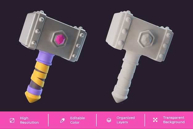 PSD hammer 3d game icon render isolated