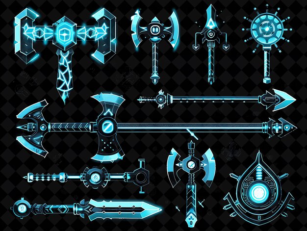 PSD hammer pixel item met lightning bolts en gears en rivets y2k shape neon color art collections