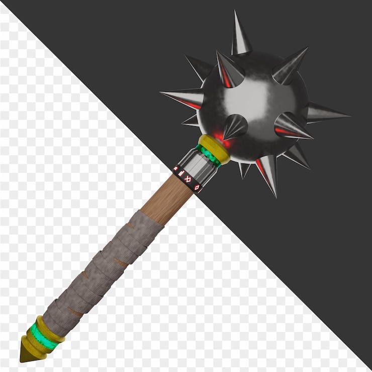 PSD a hammer with a red and gray stick that has a red and black stick in it