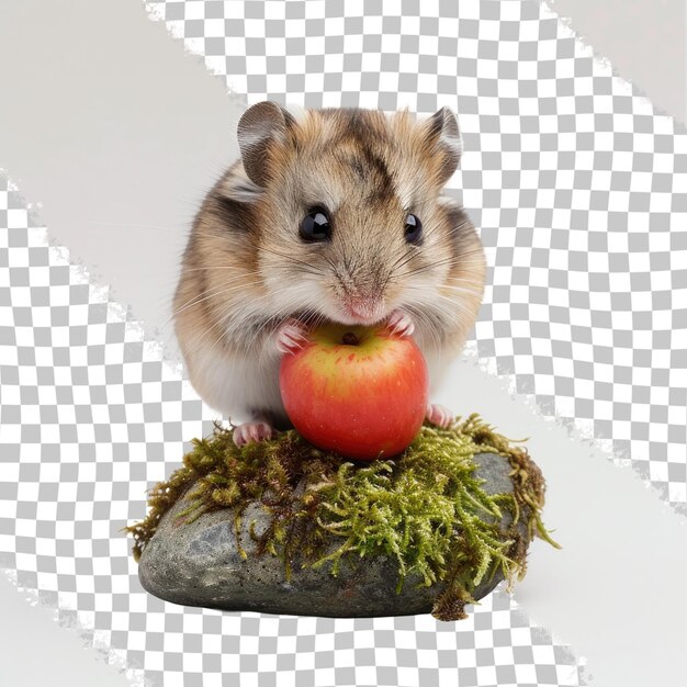 PSD a hamster with an apple on a stone with an apple on it