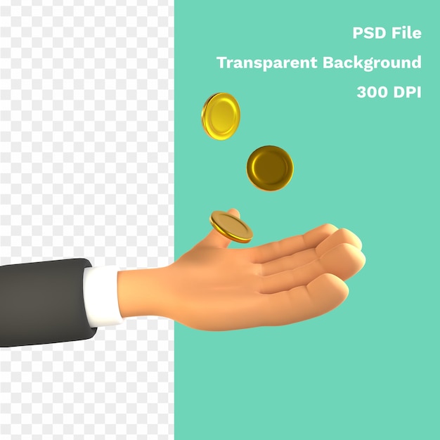 PSD 손 3d 아이콘 만화 사업가