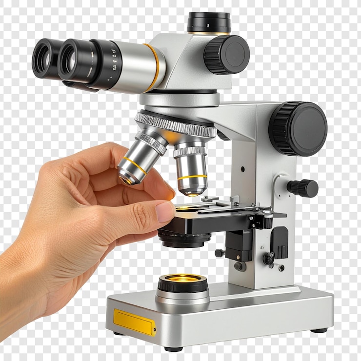 PSD hand adjusting microscope focusing mechanism laboratory equipment light microscope scientific research educational illustration