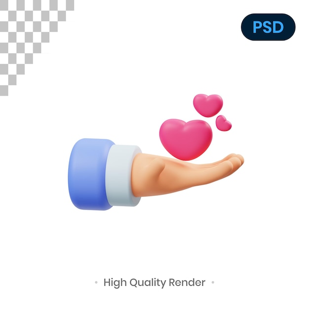 PSD 手と心の3dレンダリングイラストプレミアムpsd