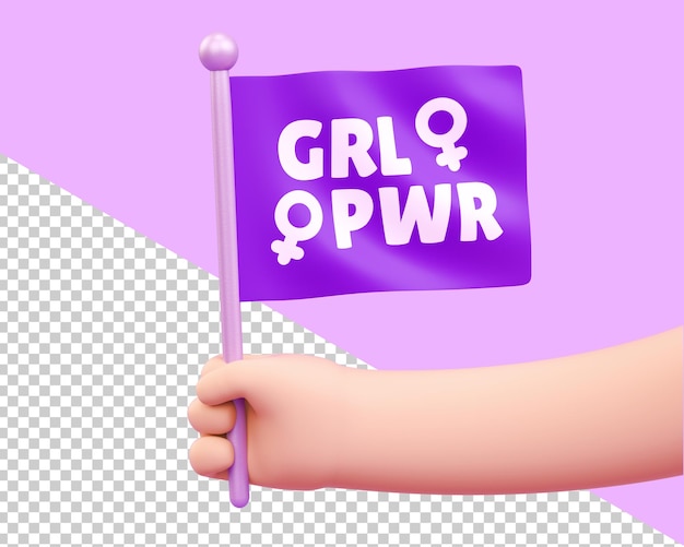 PSD hand of a caucasian woman with a feminist flag for international women's day and feminist activism