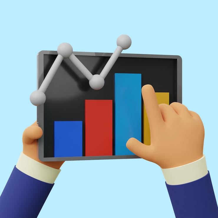 PSD hand on chart indicator app 3d concept
