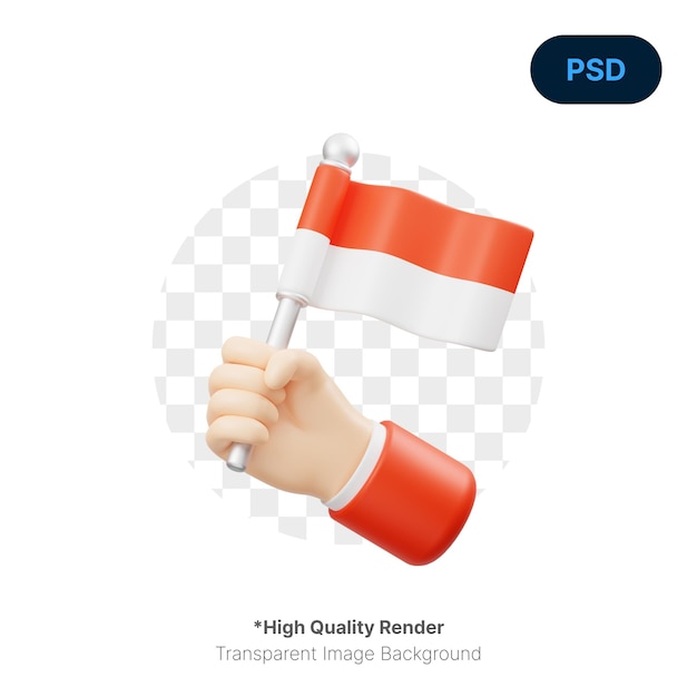 Hand cheering with the indonesian flag 3d icon premium psd