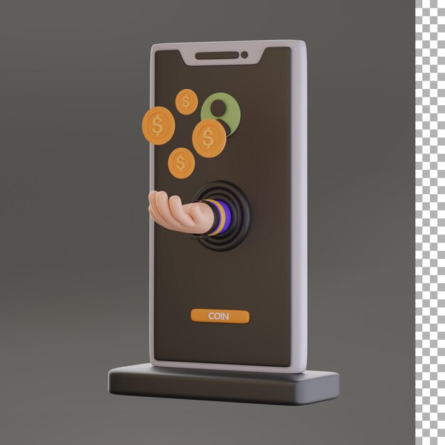 Hand coin and smartphone 3d icon