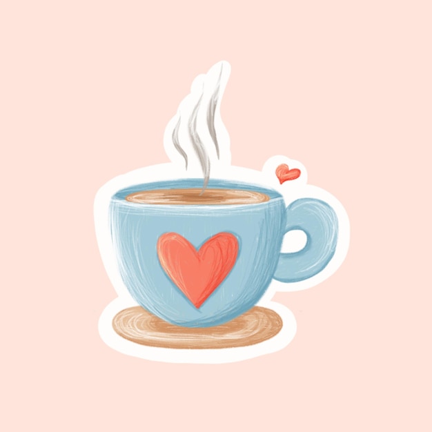 PSD disegno a mano carino caffè san valentino con texture a matita