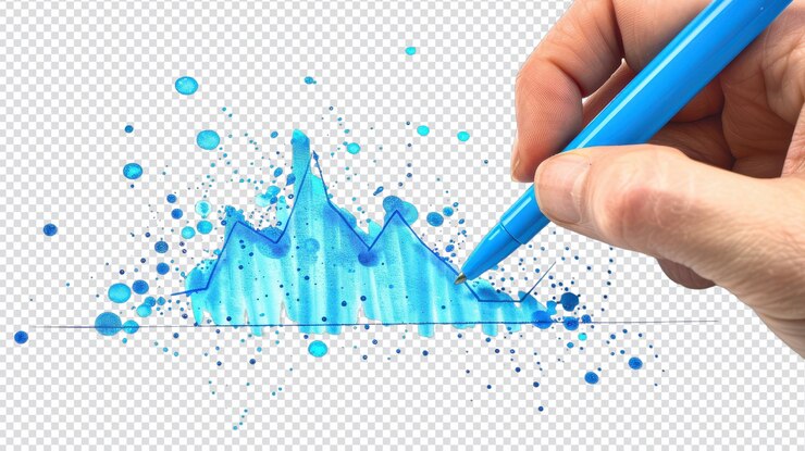 PSD hand drawing a graph with blue marker on white background for educational use