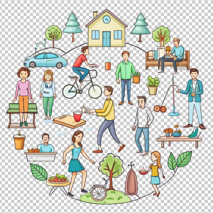PSD hand drawing illustration of lifestyle concept