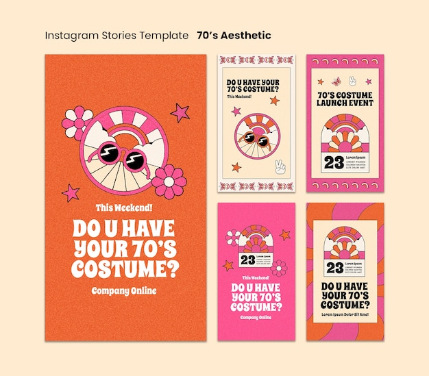 PSD hand drawn 70s aesthetic instagram stories