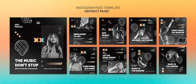 PSD post di instagram musicali astratti disegnati a mano