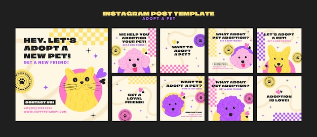 PSD hand drawn adopt a pet  instagram posts