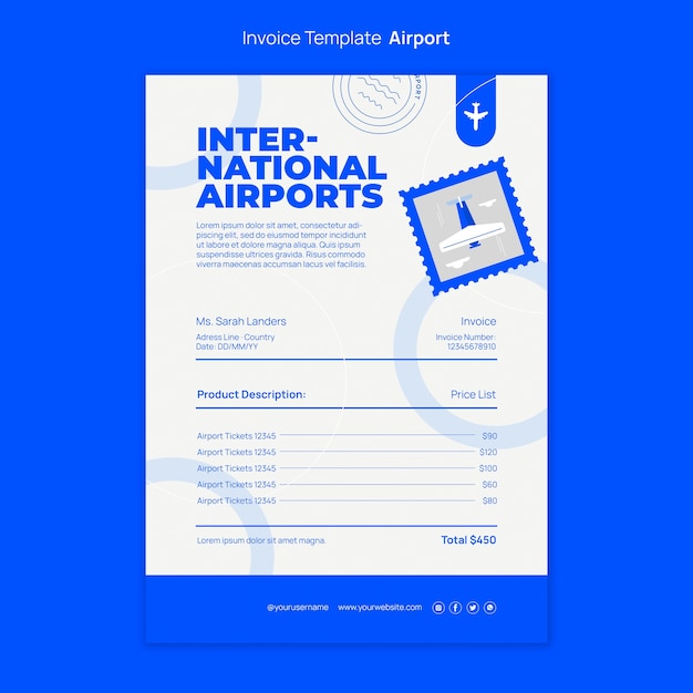 Hand drawn airport company invoice template