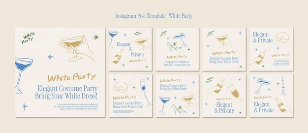 PSD hand drawn all white party instagram posts