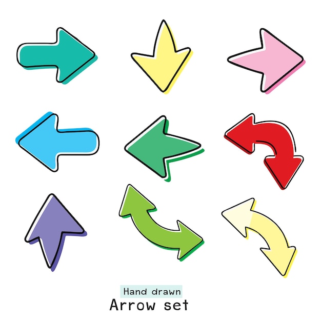 Hand-drawn arrow set in various directions and colors