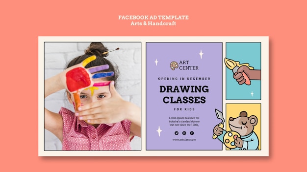 PSD hand drawn arts and handcraft facebook template