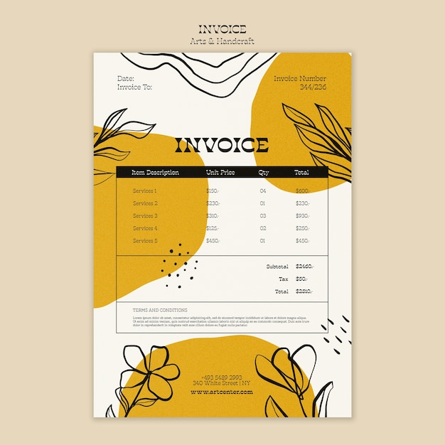 PSD hand drawn arts and handcraft invoice template