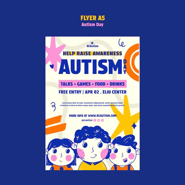 PSD hand drawn autism day celebration  poster