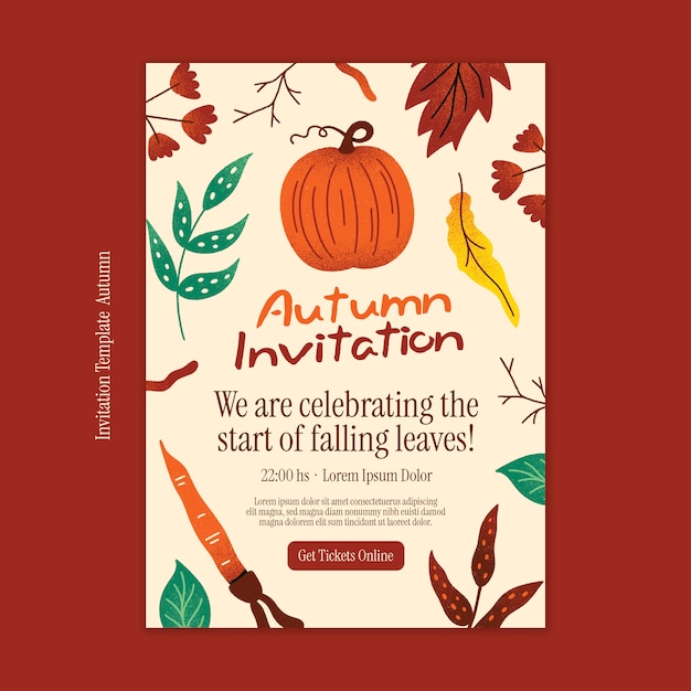 PSD hand drawn autumn invitation template