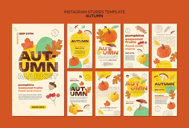 PSD hand drawn autumn template design