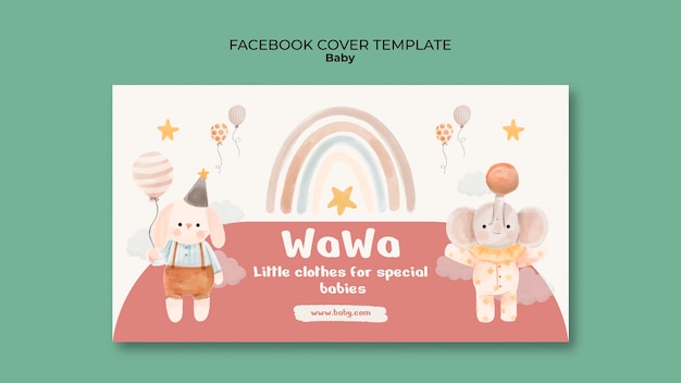 Hand drawn baby items facebook cover template