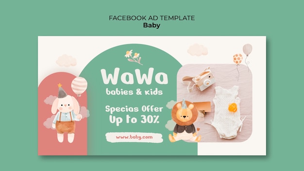 PSD hand drawn baby items facebook template